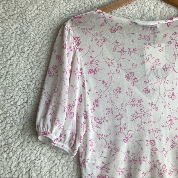 NWT Zara Women's puff short sleeve white floral open front cardigan, Sz L - Picture 16 of 17